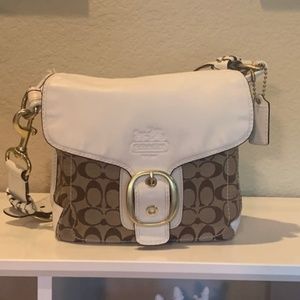 COACH SIGNATURE LEATHER/JACQUARD HAMPTONS SHOULDER